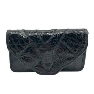 Varon Black Snake Embossed Leather Clutch